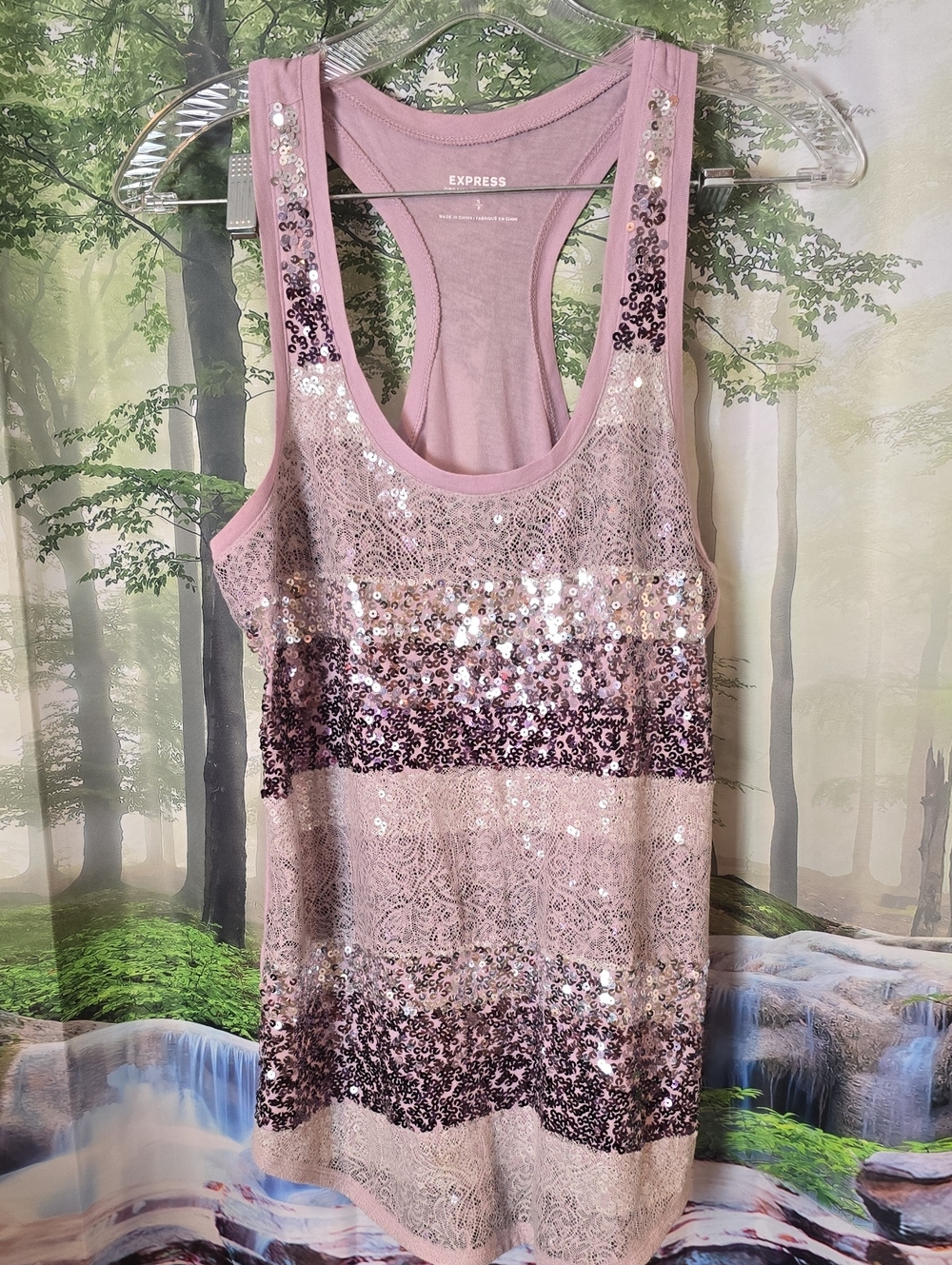 Express Lavender Sequin Lace Racerback Tank Top